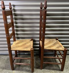 Pair Of Vintage Rush Seat Ladderback Chairs