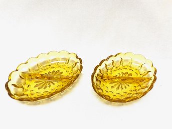 Pair Of Vintage Amber Divided Dishes