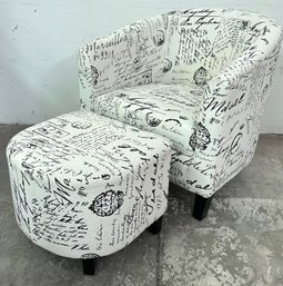 Modern Chair And Ottoman In Printed Fabric