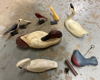 Vintage Lot Of Hand Painted Carved Decoys And Birds