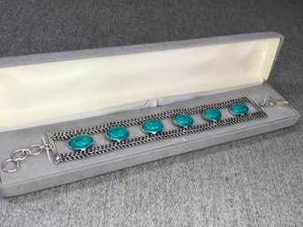 Very Pretty Sterling Silver / 925 And Turquoise Bracelet - Measures 8' X 1' - Very Nice Piece - Brand New