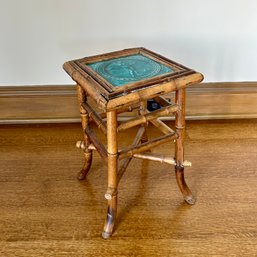 An Antique Bamboo Occasional Table With A Classical Theme Ceramic Tile