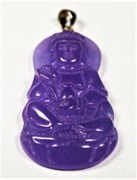 Fine Lavender Jade Sterling Silver Buddha Figure Pendant