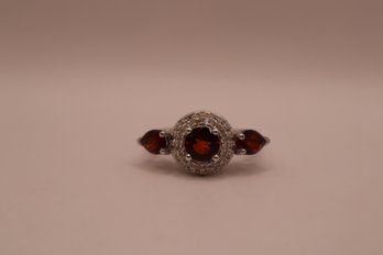 925 Sterling Silver With Red And Clear Stones 'STS' Chuck Clemency Ring Size 10
