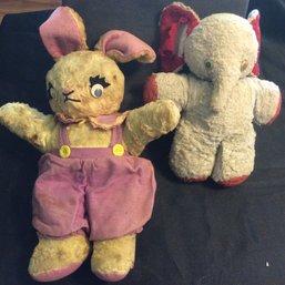 Pair Of Antique Stuffed Animals - Bunny & Bear - K