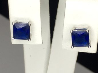 Wonderful Brand New Sterling Silver / 925 Earrings With Sapphires - Great Gift Idea - New Never Worn !