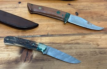 Pair Of Hunting Knives With Leather Sheaths