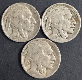 Lot Of 3 Buffalo Nickels 1929, 1929-D, 1929-S