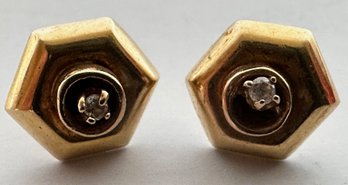 Vintage 14 Karat Gold & Diamond Stud Earrings In Original Box