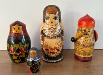 Four Vintage Russian Nesting Matryoshka Dolls