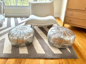 PAIR Silver Metallic Leather Moroccan Style Ottomans