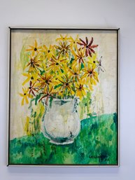 1972 Mid Century Floral Still Life Painting On Board