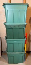 4 Green Rubbermaid Storage Bins Totes With Lids 21.25x15.25x16.5