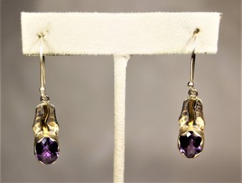 Fine Sterling Silver Mixed Metals Genuine Amethyst Pierced Earrings