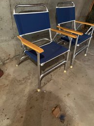 Pair Of Navy Blue Canvas Boating Chairs