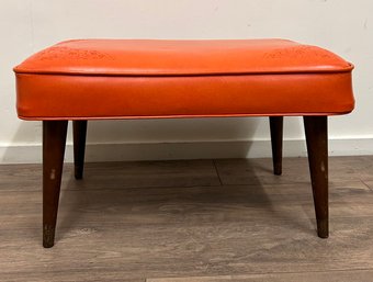 Mid Century Foot Ottoman With Orange Upholstery