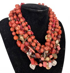 A Remarkable Coral, Agate And Mixed Metal Asian Necklace