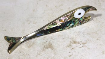 Silver Plate And Abalone Shell Mexican Fish Bottle Opener