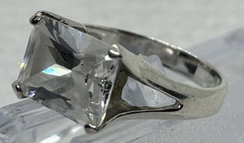 Large Sterling Silver And White Topaz Ring- Size 9