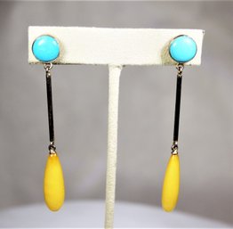 Elongated Sterling Silver Turquoise Pierced Earrings