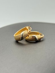 Elegant 10k White & Yellow Gold Textured Hoop Earrings