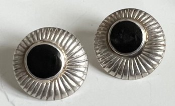 SIGNED ND STERLING SILVER ONYX EARRINGS