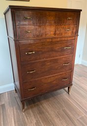 Vintage Tall Five Drawer Dresser With Brass Pulls  34 X 20 X 50