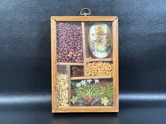 Vintage 1970s Kitchen Decor: Shadow Box With Dried Beans & More