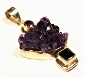 Fine Sterling Silver Amethyst Geode Crystal Pendant