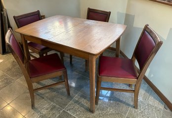 Vintage MCM Hale Dining Table And Four Hale Red Leather Nail Head Chairs - Needs A Good Cleaning