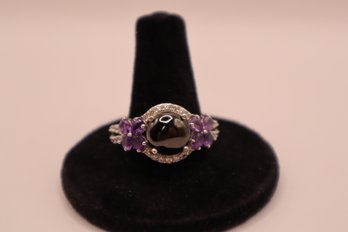 925 Sterling Silver With Black, Purple And Clear Stones 'STS' Chuck Clemency Ring Size 11