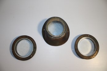 Group Of Three Vintage Brass And Glass Portholes