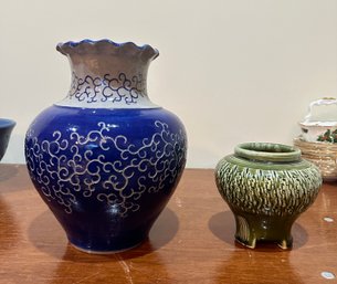 Two Beautiful Multicolor Stone Ware Ceramics Potters With Different Designs And Shapes.