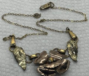 ART DECO Era 1930s Sterling Silver And 12K Gold Filled Flower And Leaf Necklace