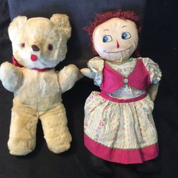 Vintage Bear And Girl Plush Dolls - K