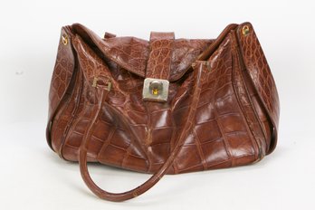 Mauro Governa For Suarez  Embossed Genuine Alligator Leather Bag In Cognac