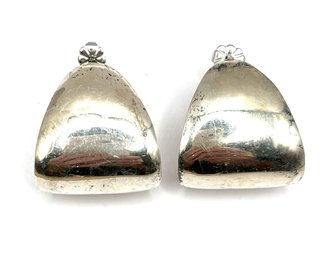 Vintage Jondell Designer Mexican Sterling Silver Hammered Hoop Earrings With 14K White Gold Backs