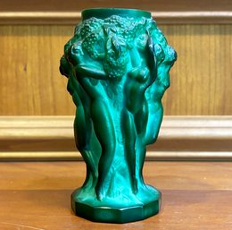 A Vintage Czech Art Nouveau Malachite Glass Vase