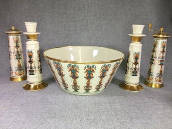 Beautiful Vintage 5 Piece LENOX Lido Pattern - Console Bowl & Candle Holders With Pepper Grinder & Salt Shaker