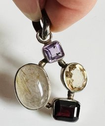 VINTAGE STERLING SILVER MULTI GEMSTONE GARNET, AMETHYST, CITRINE PENDANT