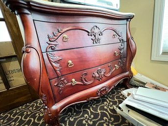 Antique Style, Mahogany With Relief Carving, Fitted And Carved Marble Top, Bombay Chest