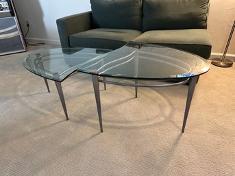 U-shaped Glass End Table Can Be Split Up Into Pair Of End Tables Or Put Together