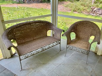 Vintage Wicker Loveseat & Matching Chair Set (read Description)