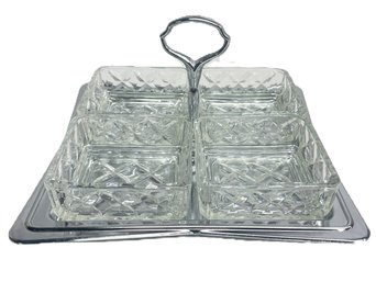 Vintage Hellerware Chromium Tray Crystal Relish Condiment Set