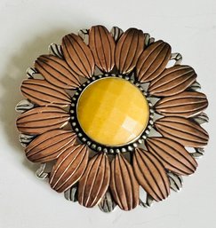 VINTAGE SOUTHWESTERN DESIGNER CAROLYN POLLACK STERLING SILVER AND COPPER SUNFLOWER PENDANT/BROOCH