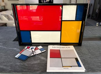 Mondrian Lacquer Tray With Book And Coasters