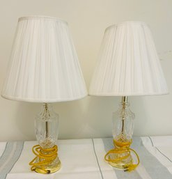 Pair Of Clear Glass Lamps With Shades