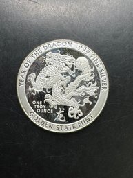 One Ounce .999 Fine Silver Round Year Of The Dragon