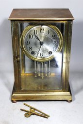 Antique Gilt Brass And Crystal Shelf Clock (one Panel Chipped, Falling Out Of Case)