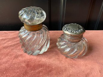 Two Vintage Glass Inkwells